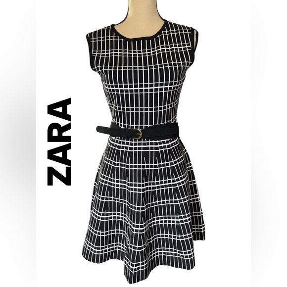 Zara Dresses & Skirts - ZARA-NWT large geometric fit & flare mini skater dress. Black/white. New w/tag!